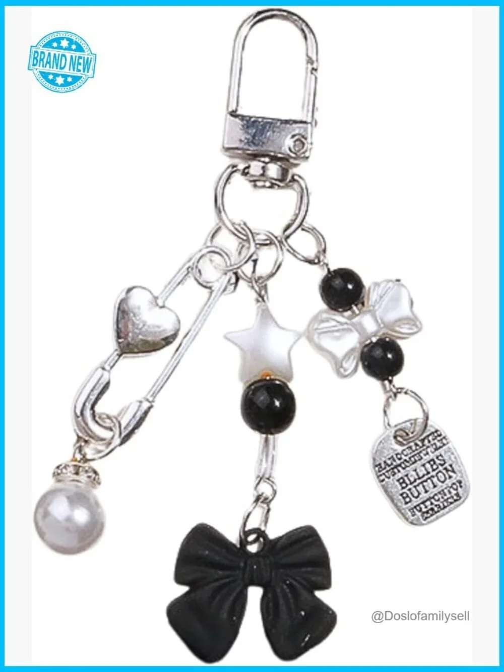 Y2K Silver Metal Keychain Aesthetic Bag Charm Pendant Heart Bear Pearl